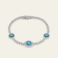 Evil Eye Blue Quartz and Diamond Halo White Gold Bracelet