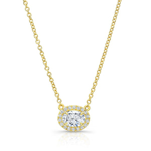 Petite 18k Yellow Gold Pavé  Oval Cut Diamond Pendant