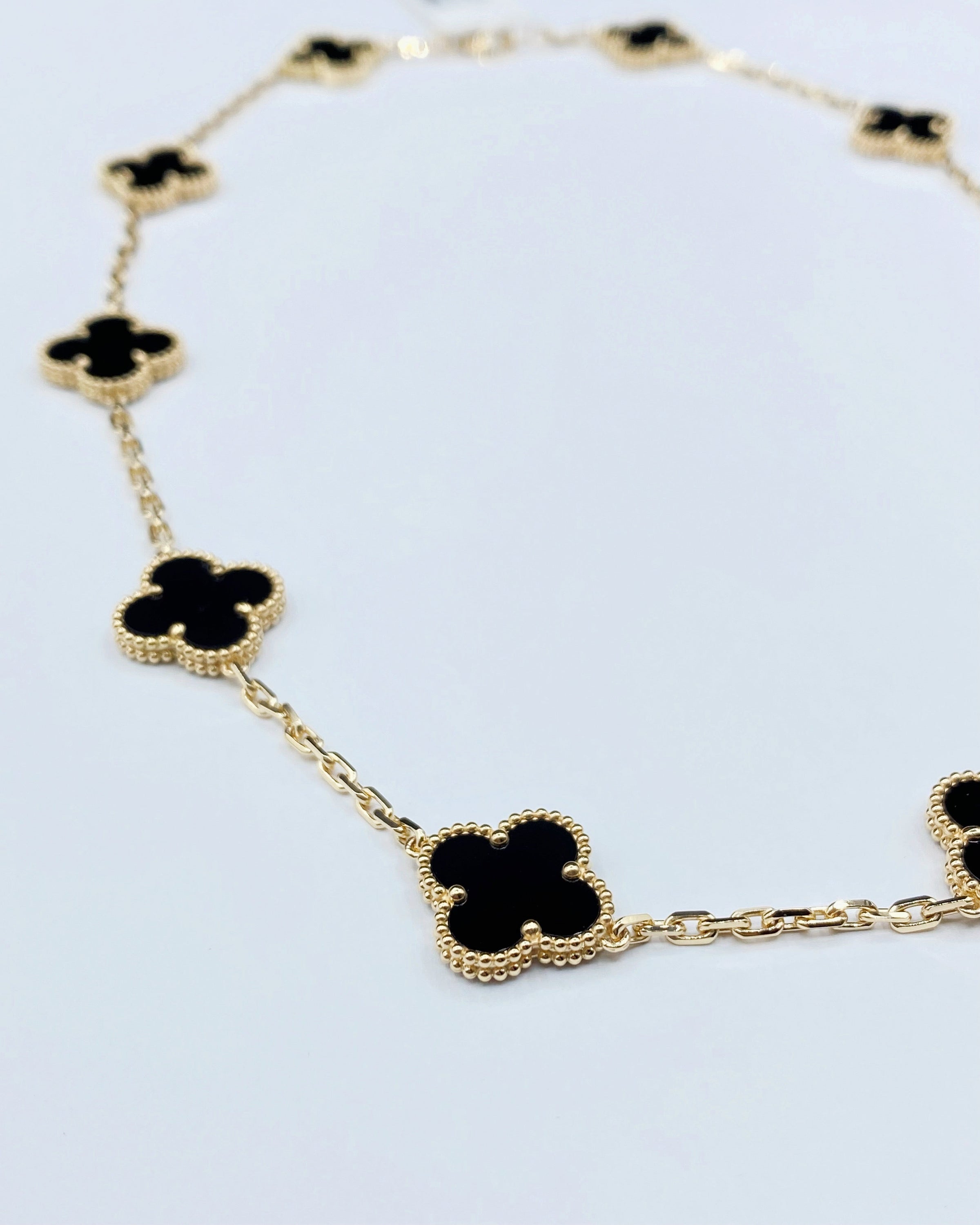 10 Stone Black Onyx Necklaces Set In 18K Yellow Gold