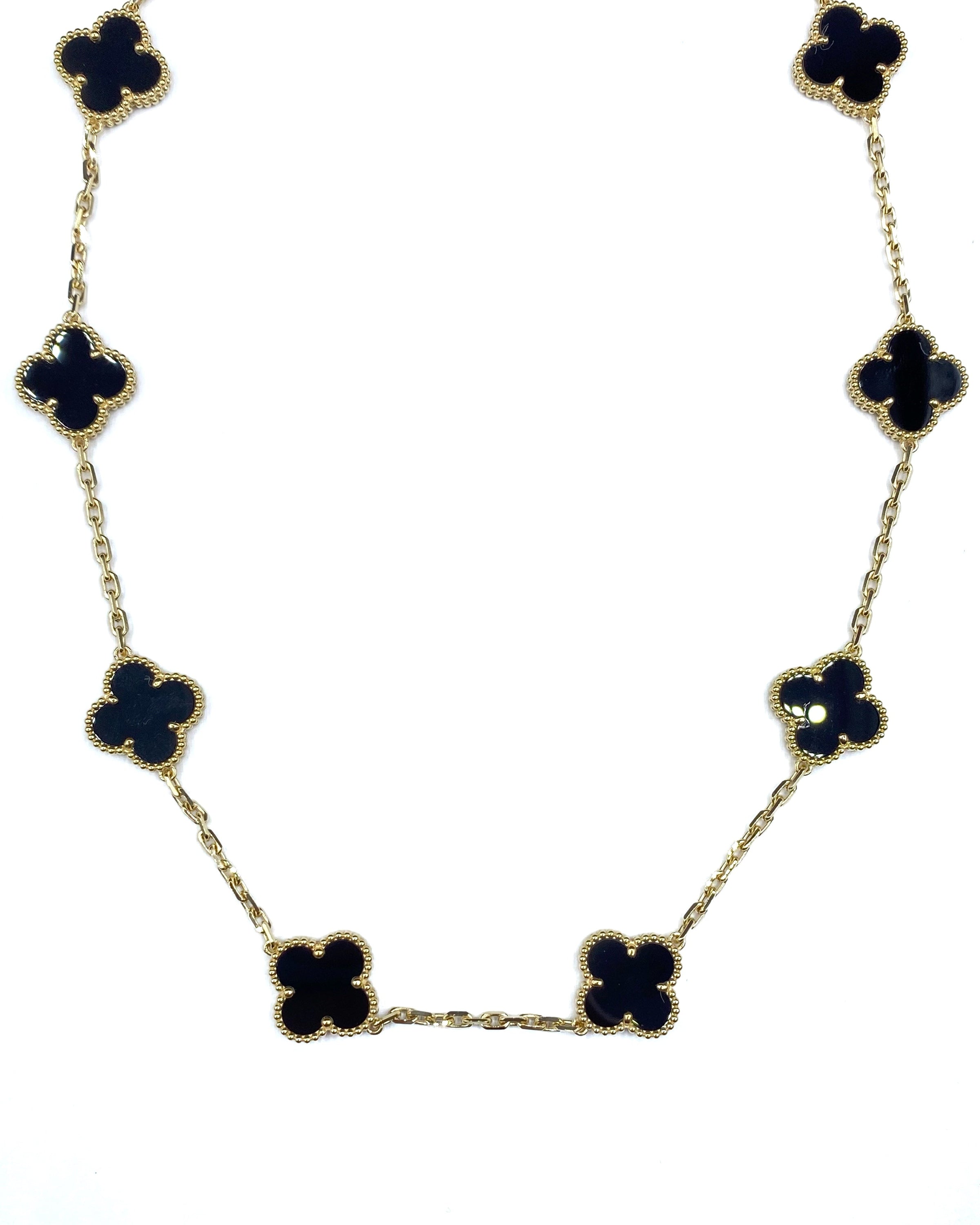 10 Stone Black Onyx Necklaces Set In 18K Yellow Gold