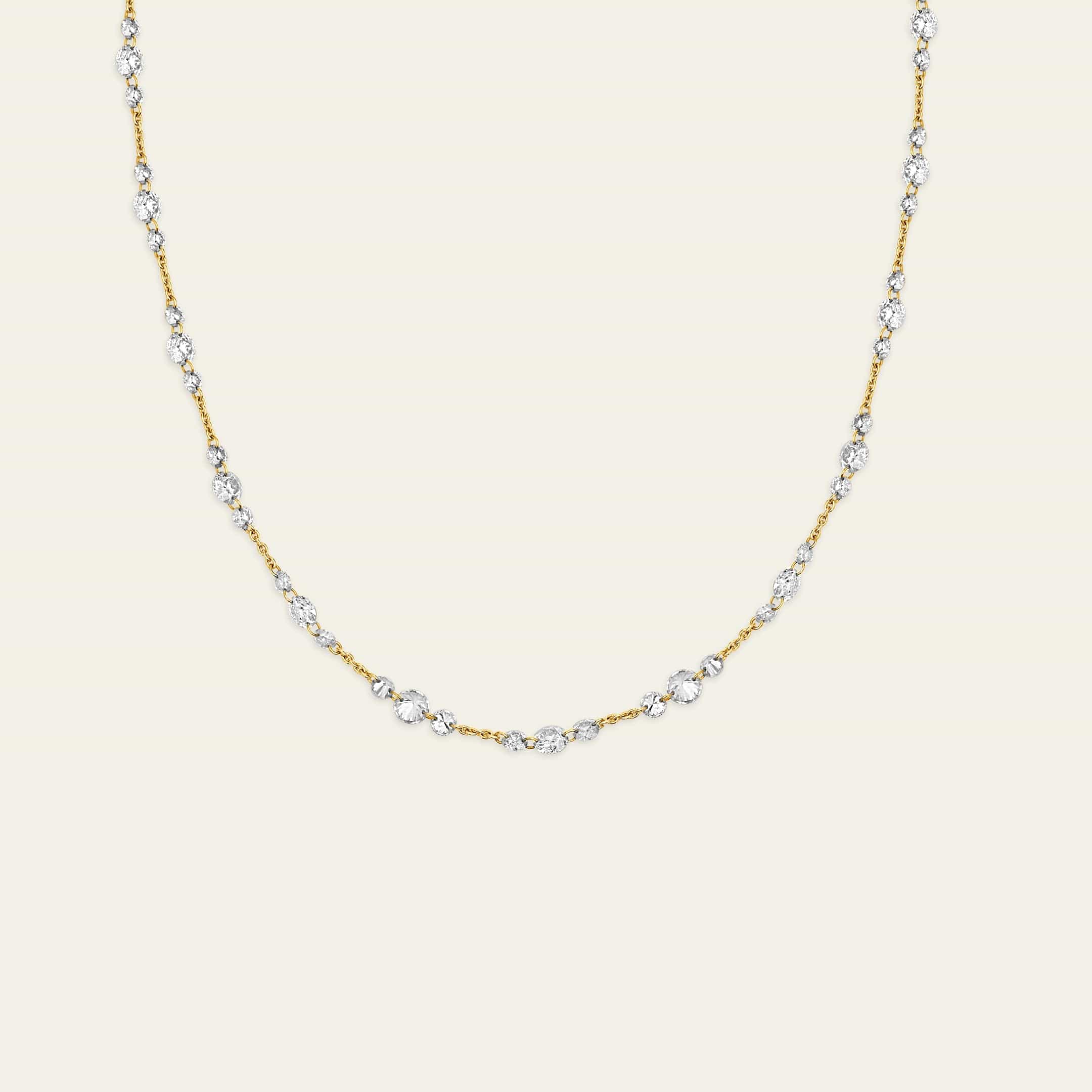 Floating Diamond Trio Tennis Necklace in Yellow Gold