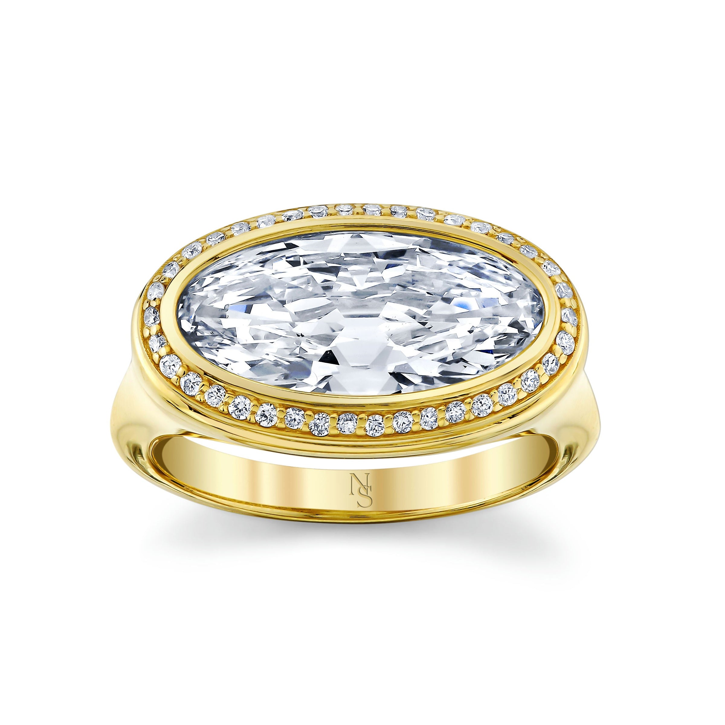 East West Oval Cut Diamond Halo Ring