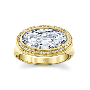 East West Oval Cut Diamond Halo Ring