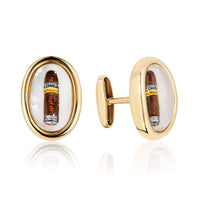 Gold Cufflinks - 18k Yellow Gold - Hand Painted Cigar Cufflinks