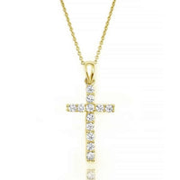 0.25ct. Cross Shaped Natural Diamond Pendant Set In 14K Yellow Gold, Round Brilliant Cut