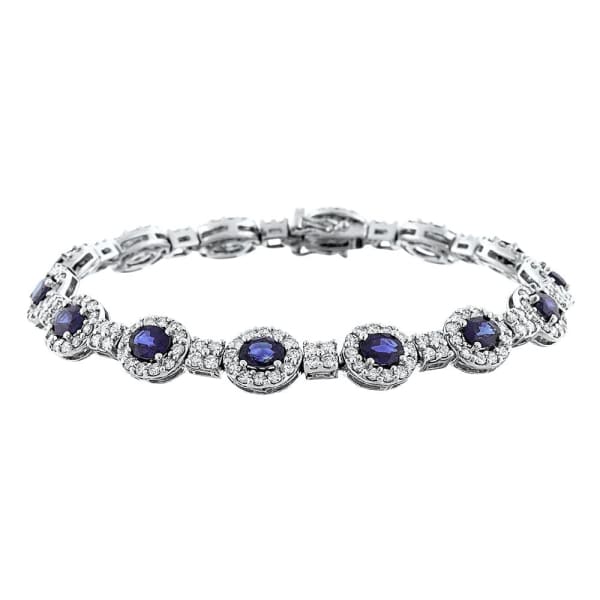 2.24ct. Diamond & 7ct Sapphire Bracelet Set In 14K White Gold