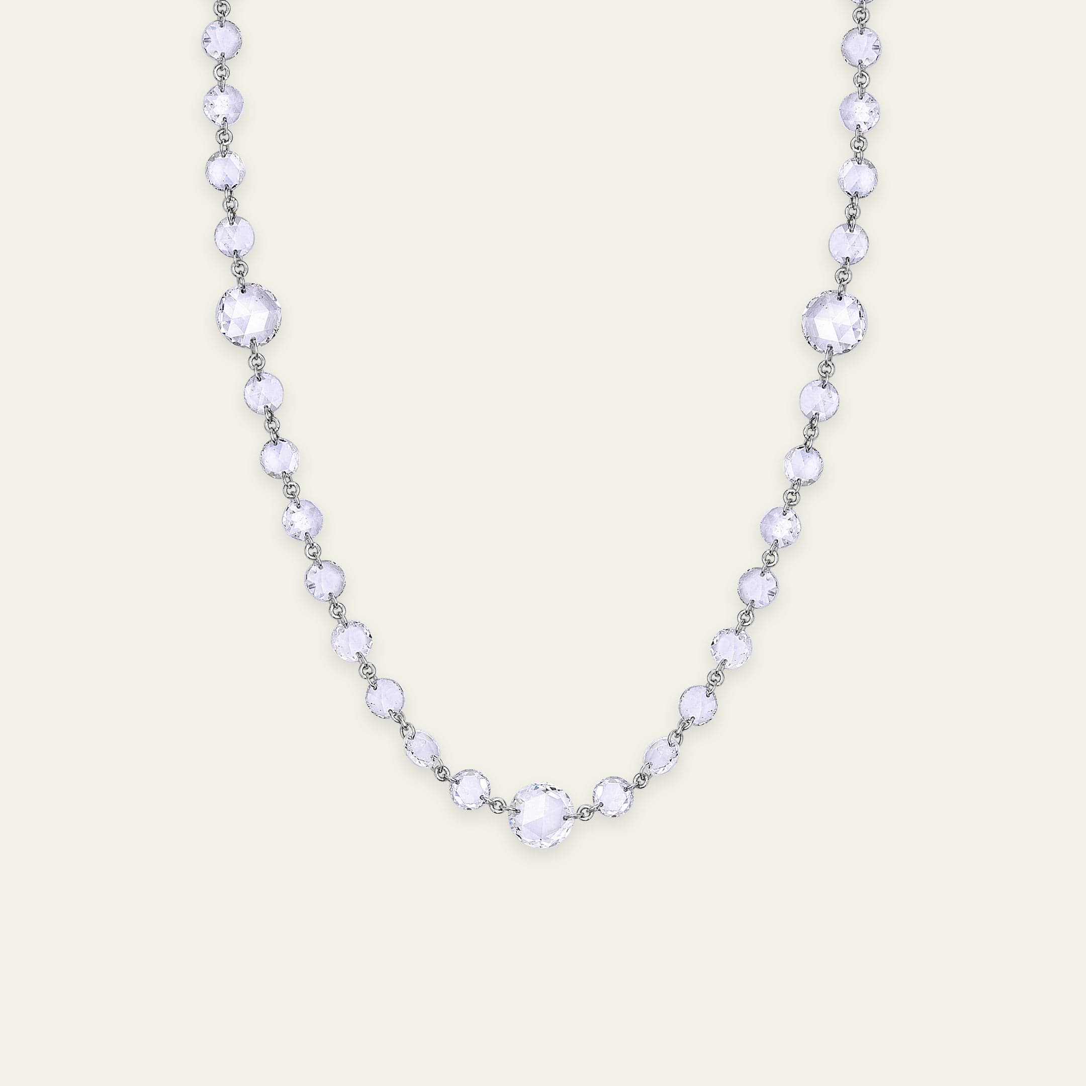 Graduated Rose-Cut Diamond and White Gold Chain Necklace