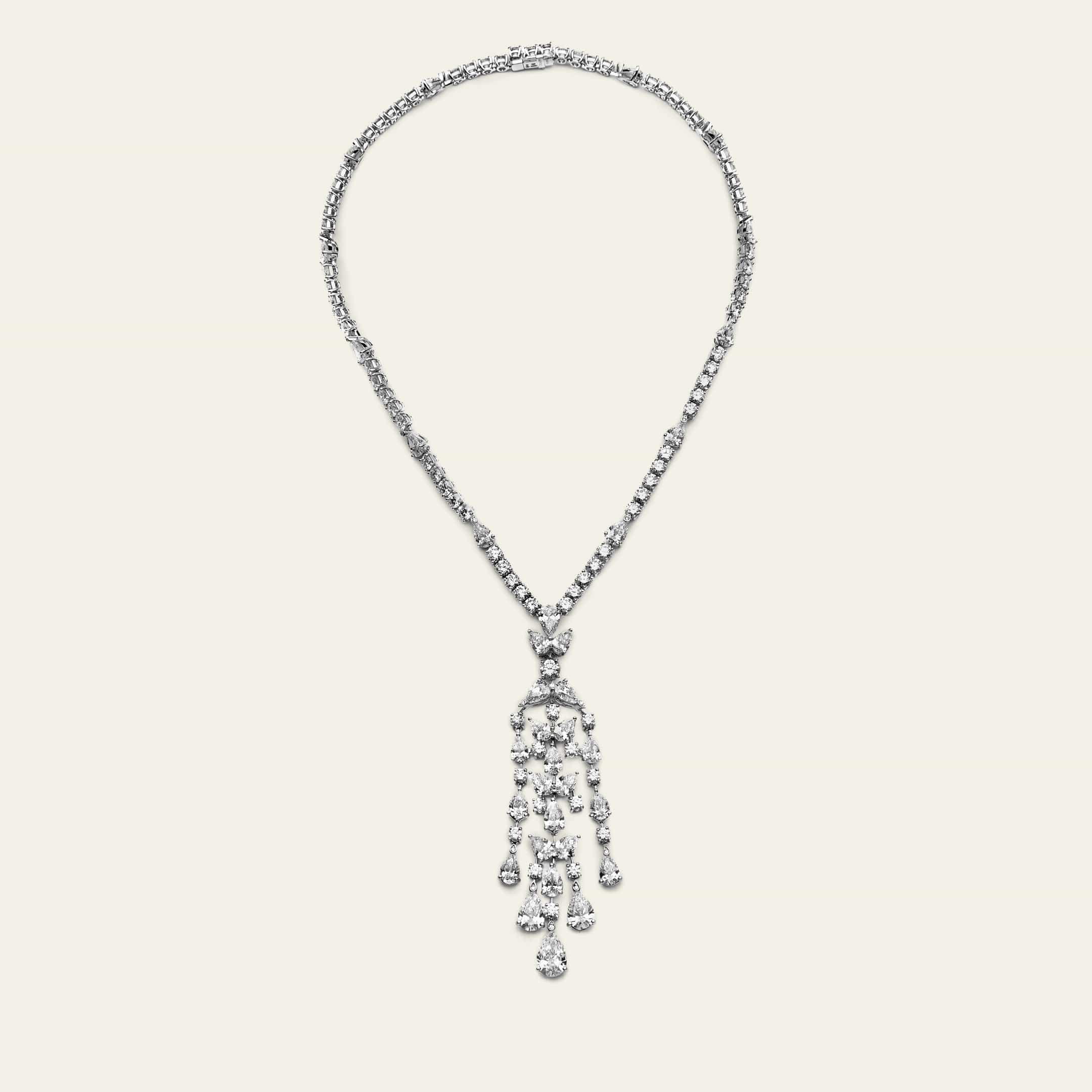 Graff Platinum and White Gold Diamond Knifebar Chandelier Necklace
