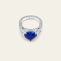 Graff Platinum Heart Shape Blue Sapphire and Diamond Promise Ring