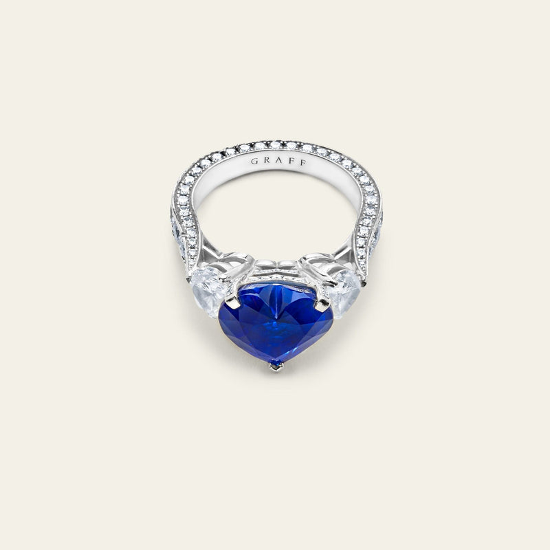 Graff Platinum Heart Shape Blue Sapphire and Diamond Promise Ring