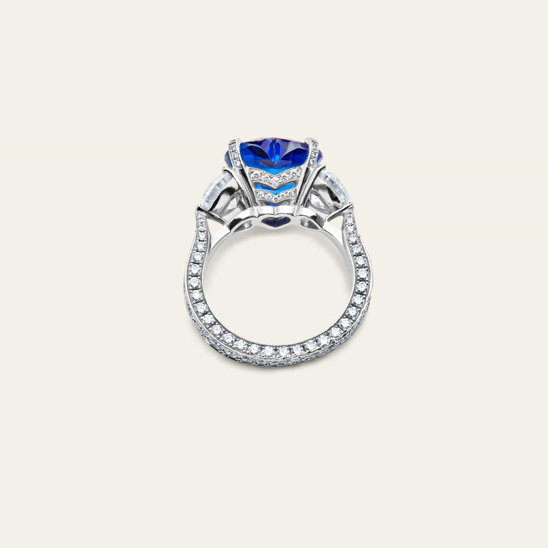 Graff Platinum Heart Shape Blue Sapphire and Diamond Promise Ring