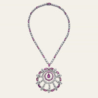 Graff White Gold Diamond and Pink Sapphire Large Snowflake Necklace