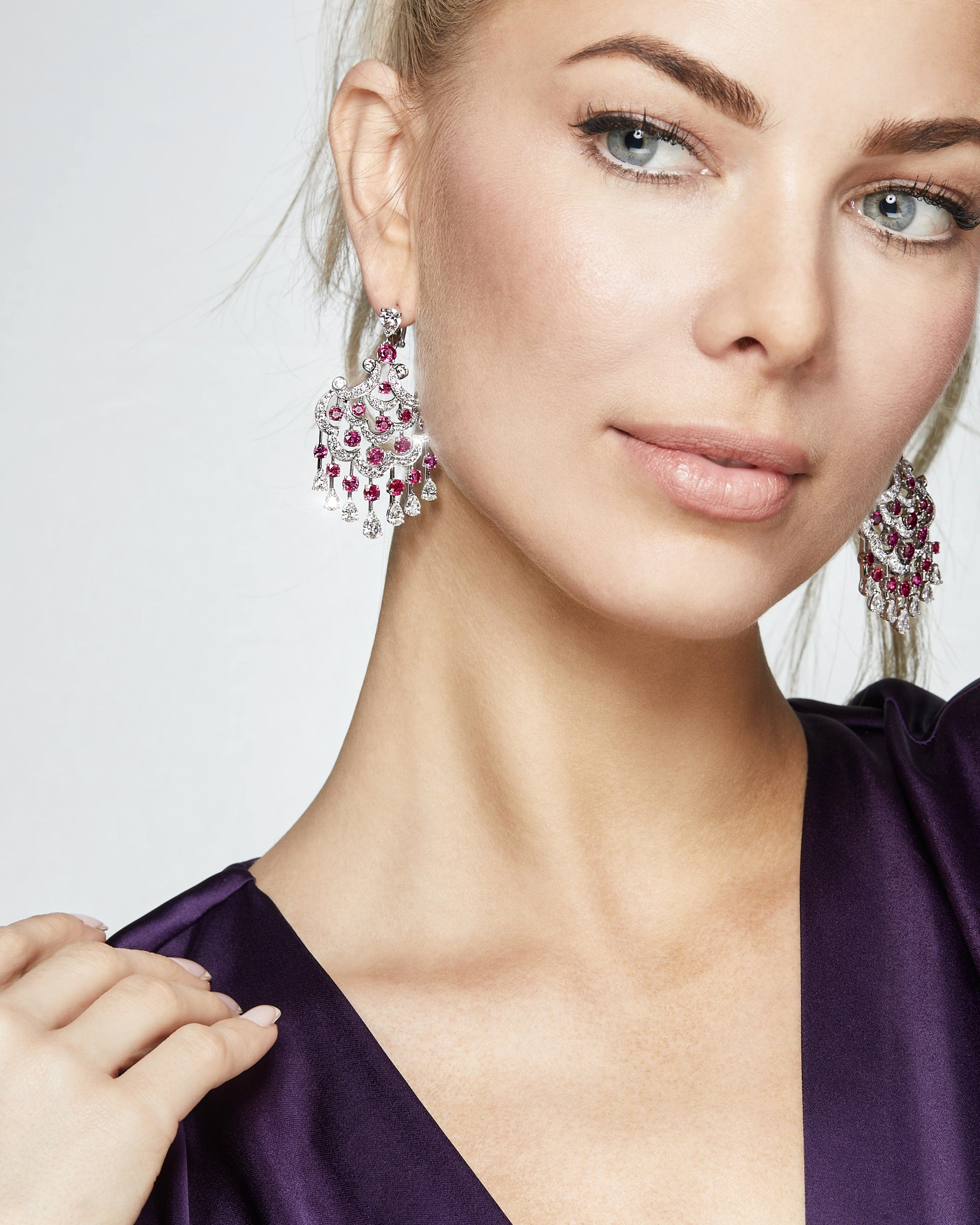 Graff White Gold Ruby and Diamond Chandelier Earrings