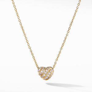 Heart Pendant Necklace in 18K Yellow Gold with  Pave Diamonds