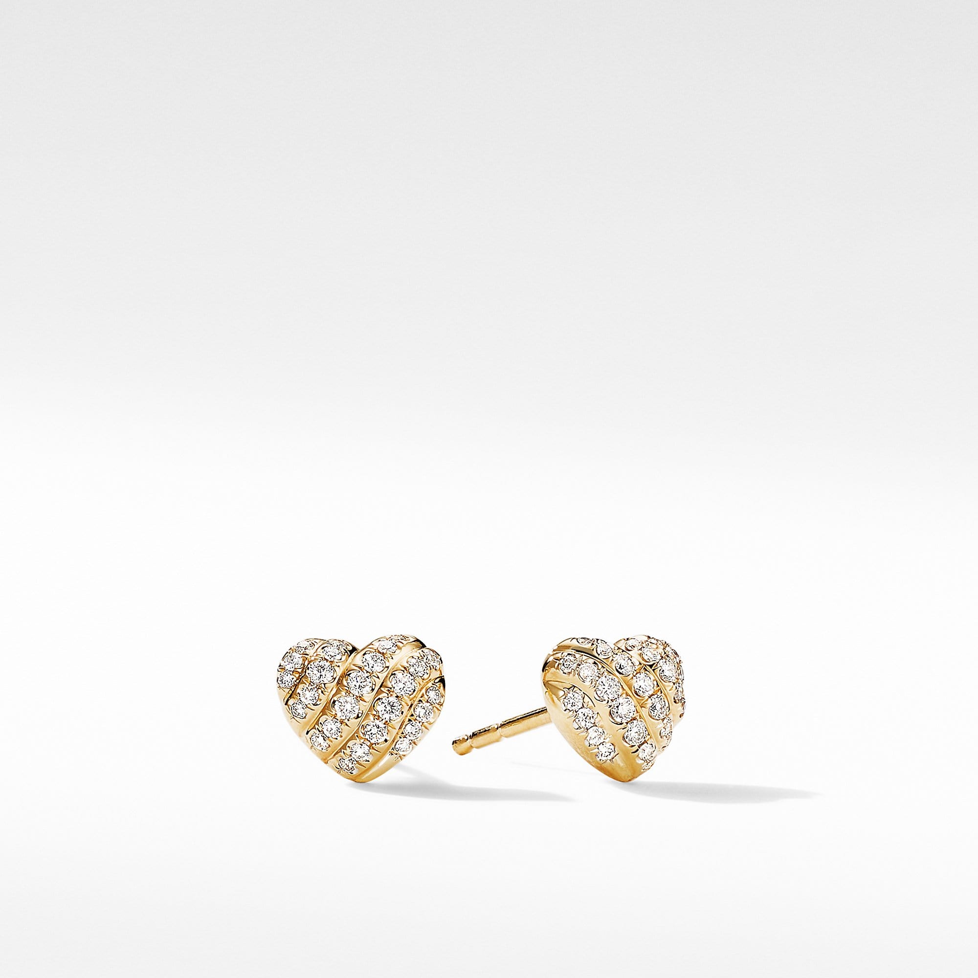 Heart Stud Earrings in 18K Yellow Gold with  Pave Diamonds