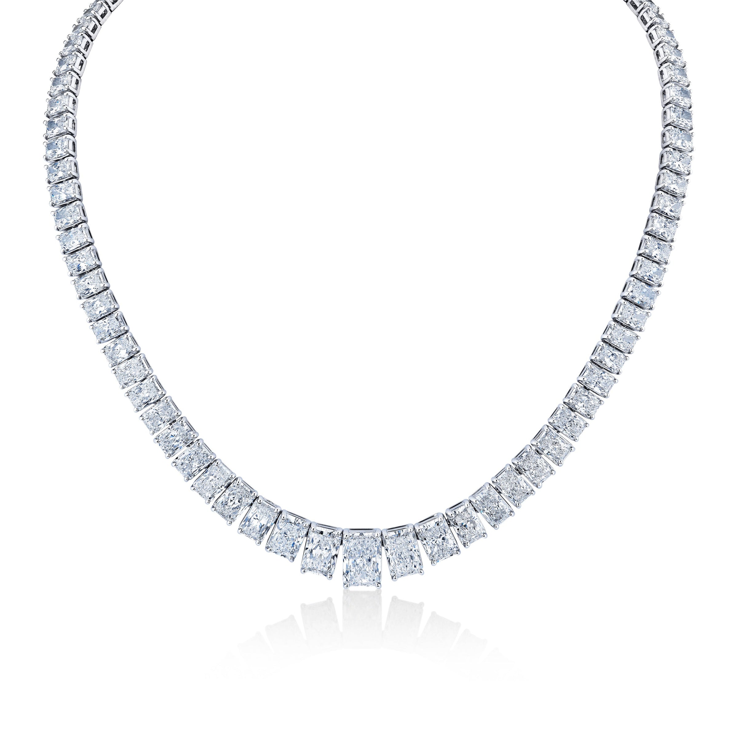 48.59 Carat Graduated Riviera Radiant Cut Diamond Necklace