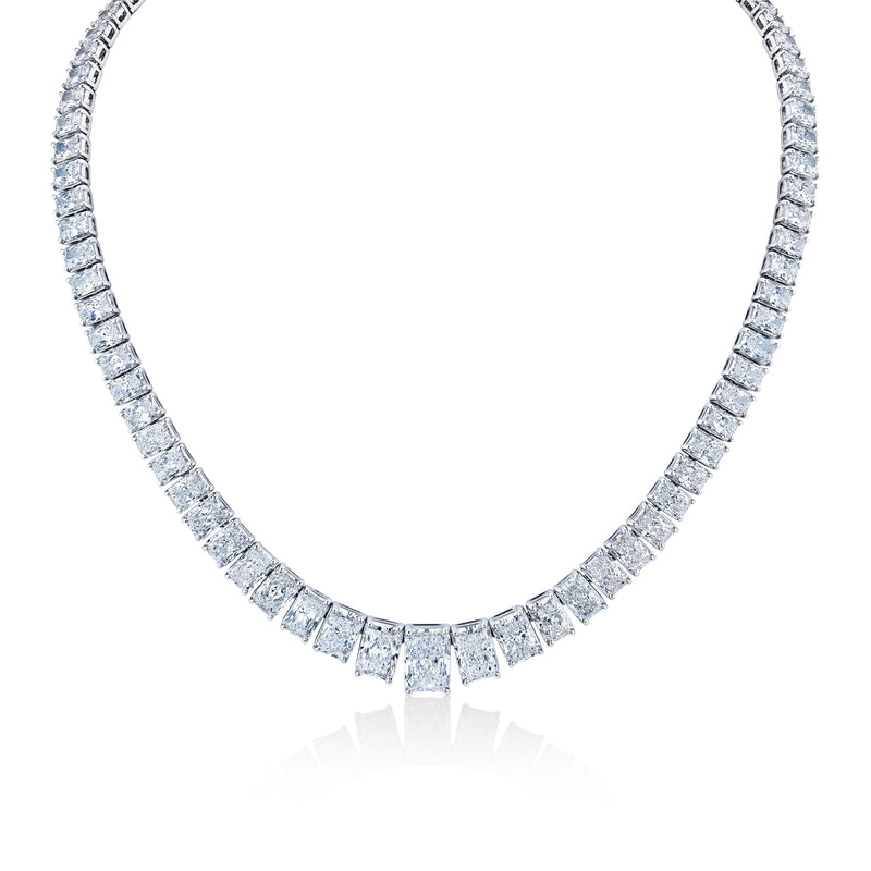 48.59 Carat Graduated Riviera Radiant Cut Diamond Necklace