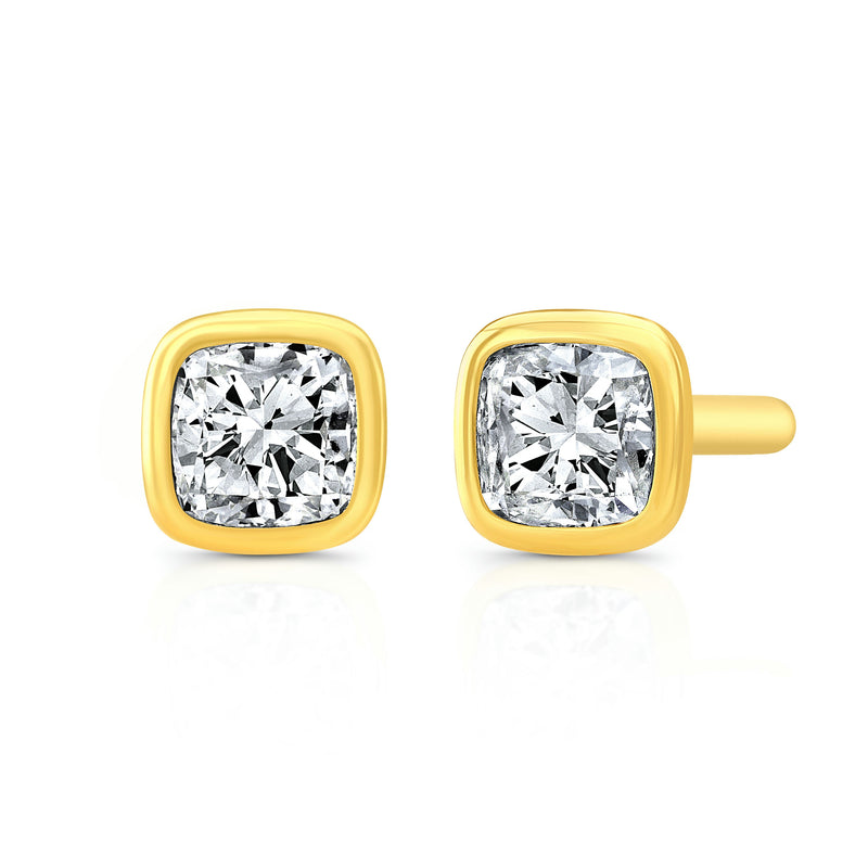 Cushion Cut Diamond Bezel Studs
