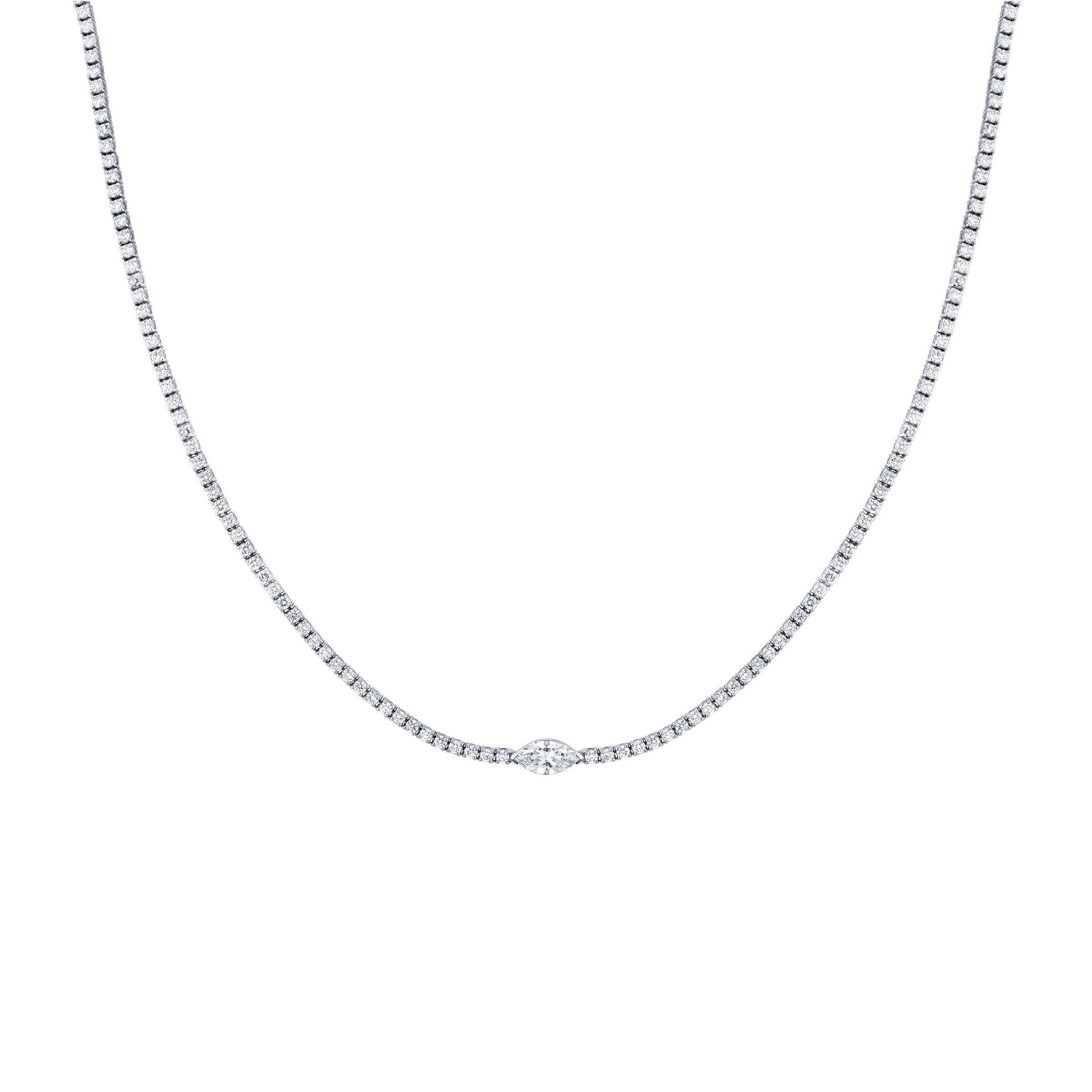 Straight Line Round Diamond Necklace with Marquise Accent