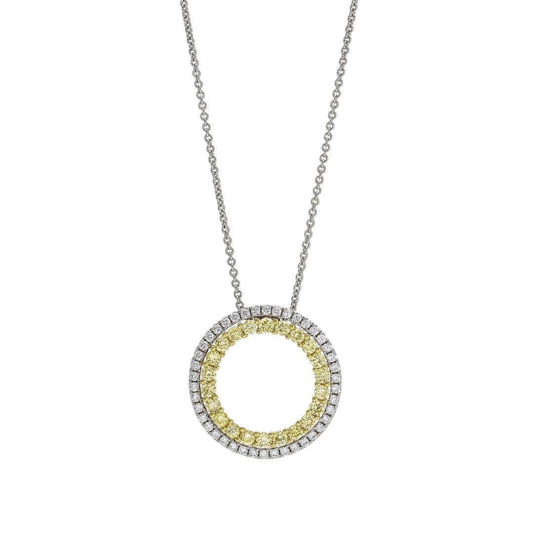 Yellow & White Diamond Open Circle Pendant