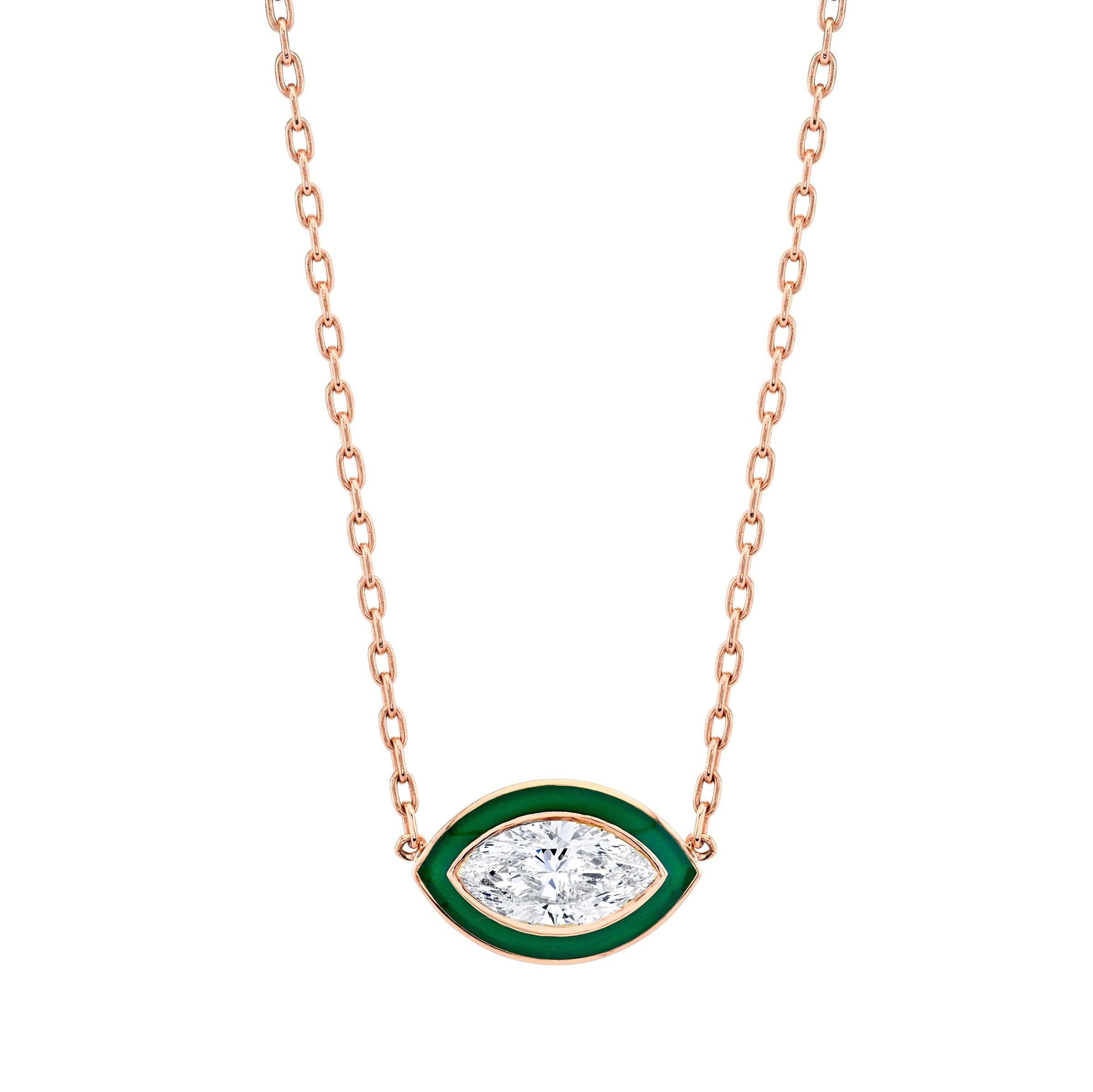 Marquise-cut Diamond in Green Enamel Pendant