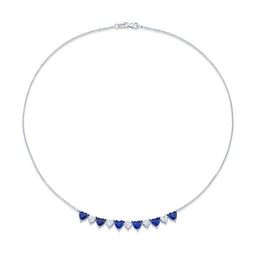 Alternating Heart Shape Diamond & Sapphire Necklace