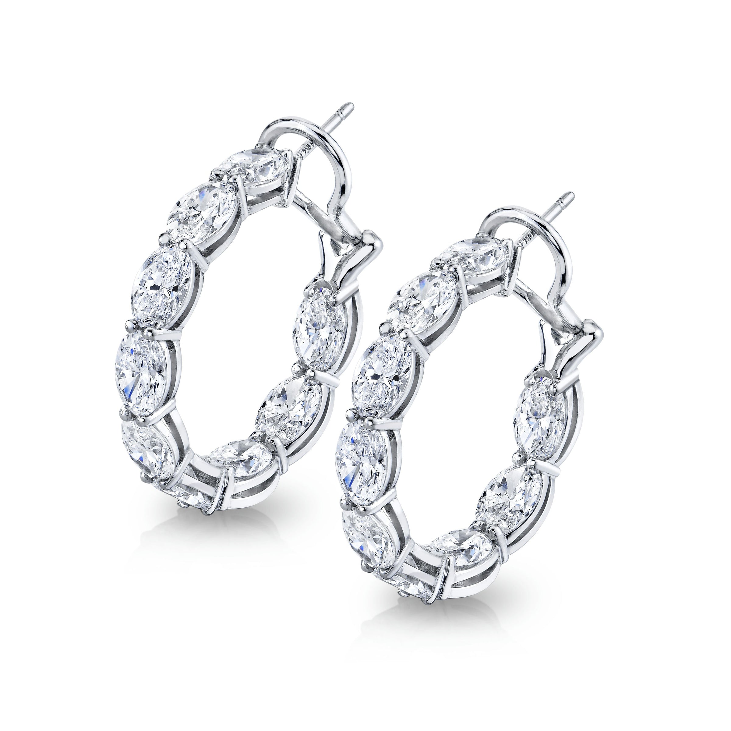 East West Oval Diamond Hoop Earrings