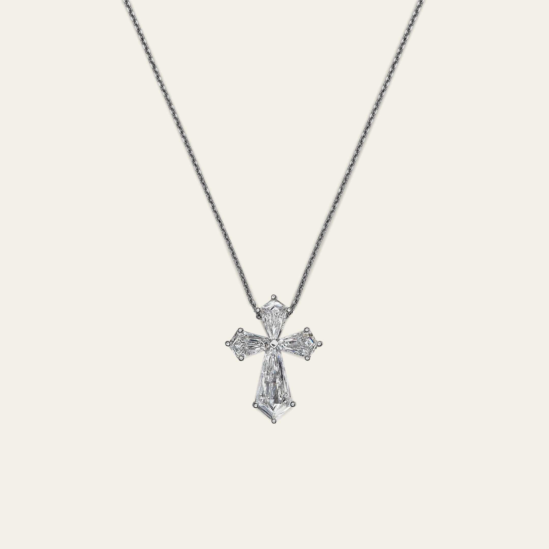 Kite Shape Platinum Diamond Cross Pendant Necklace