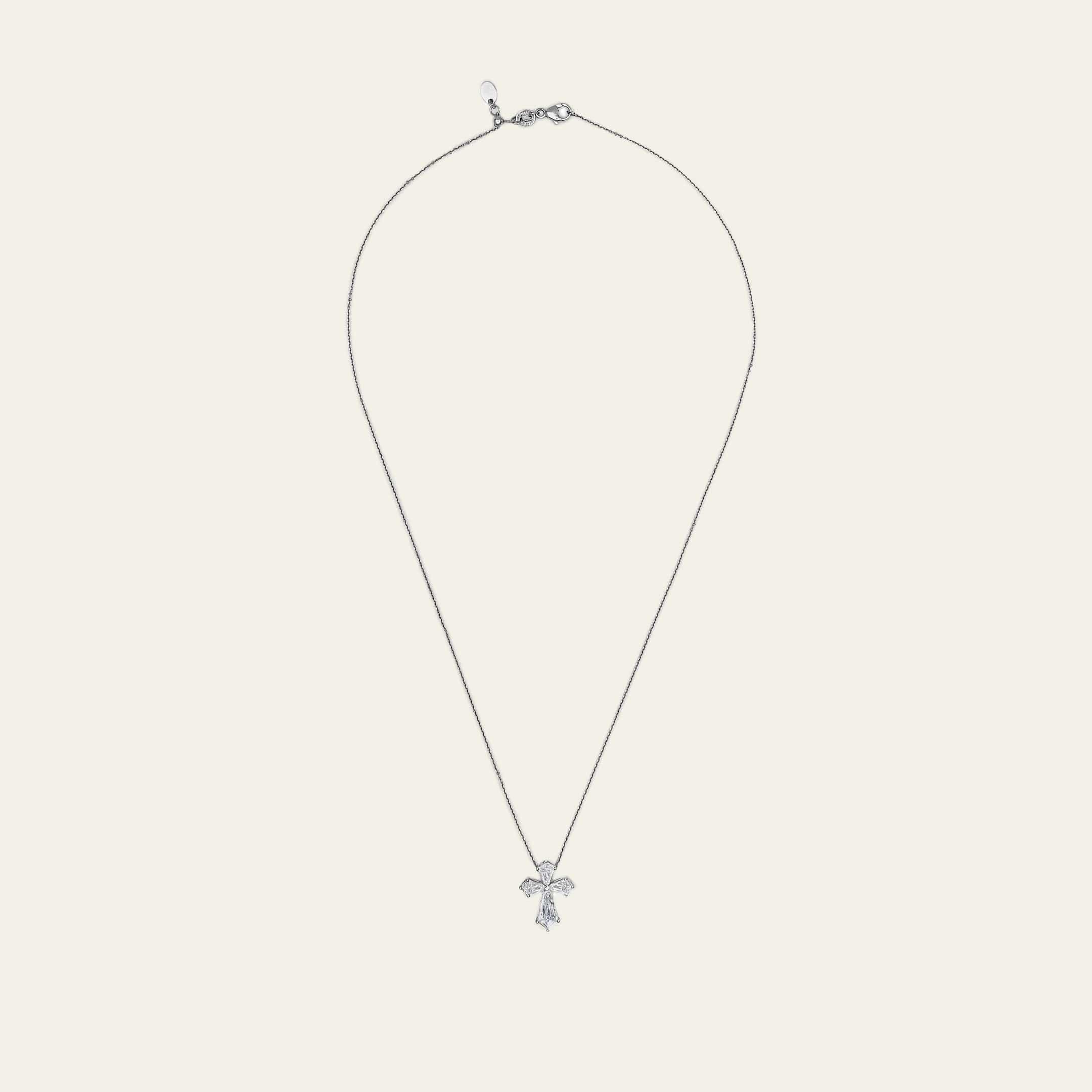 Kite Shape Platinum Diamond Cross Pendant Necklace