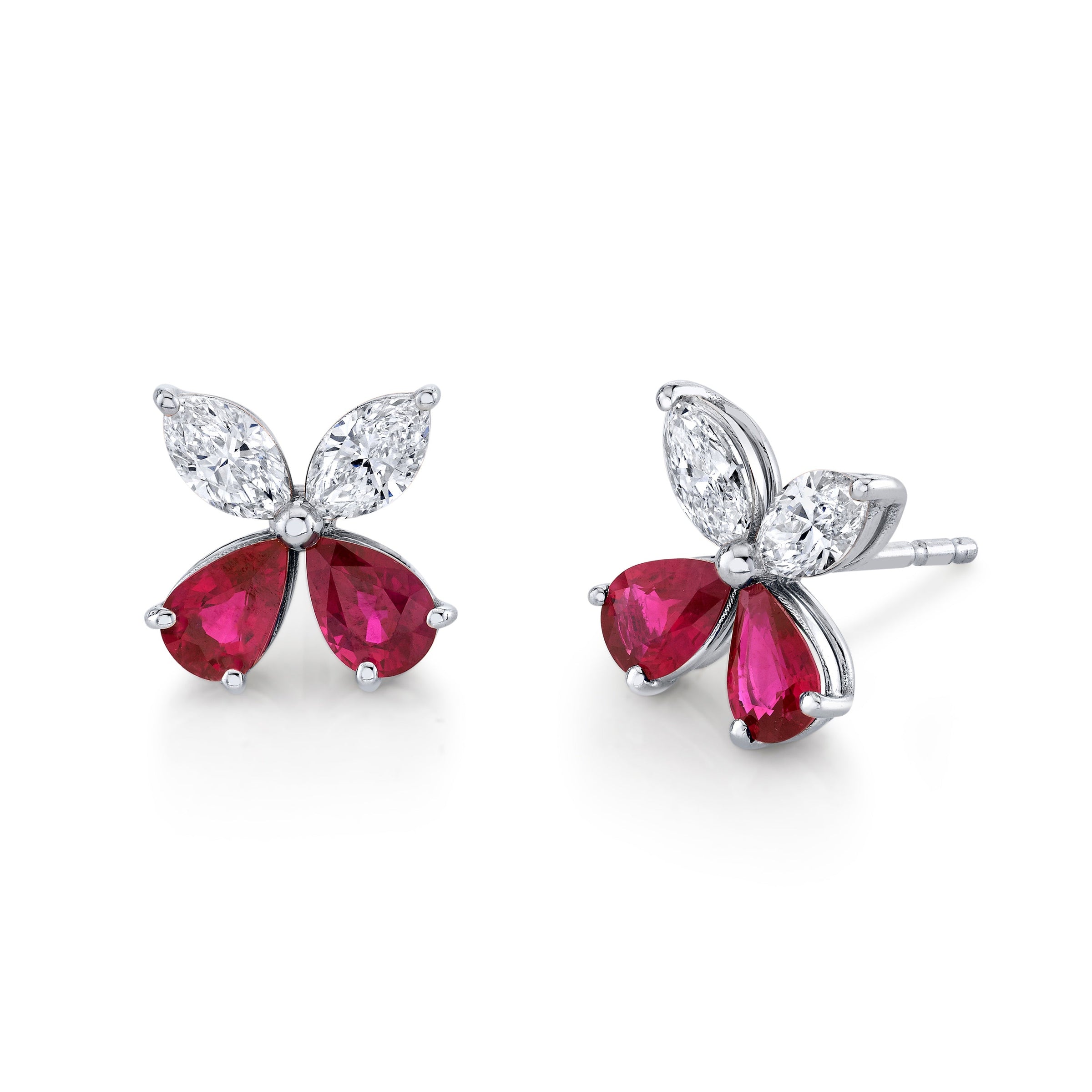 Diamond and Ruby Floret Studs