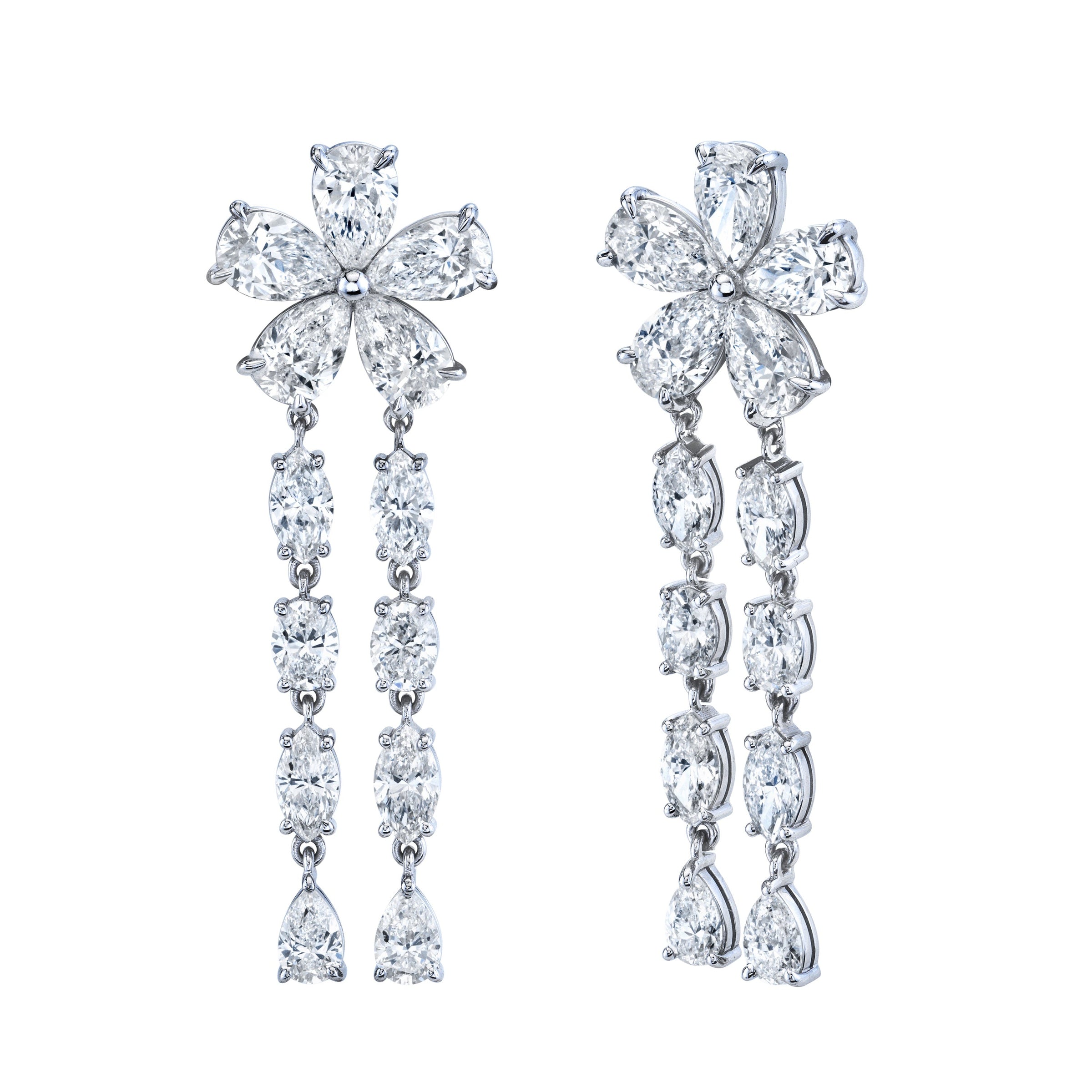 Pear Shape Diamond Floret Dangle Earrings