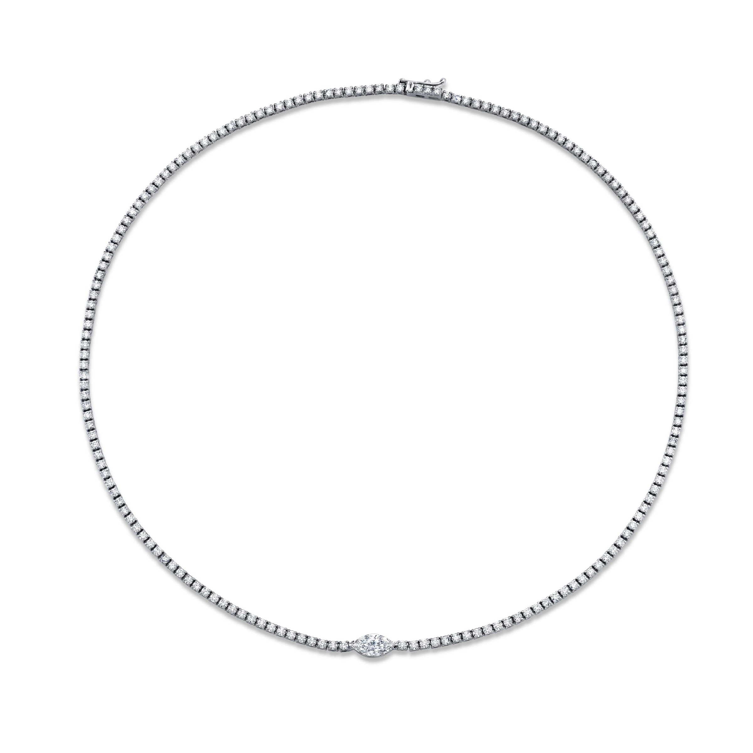 Straight Line Round Diamond Necklace with Marquise Accent