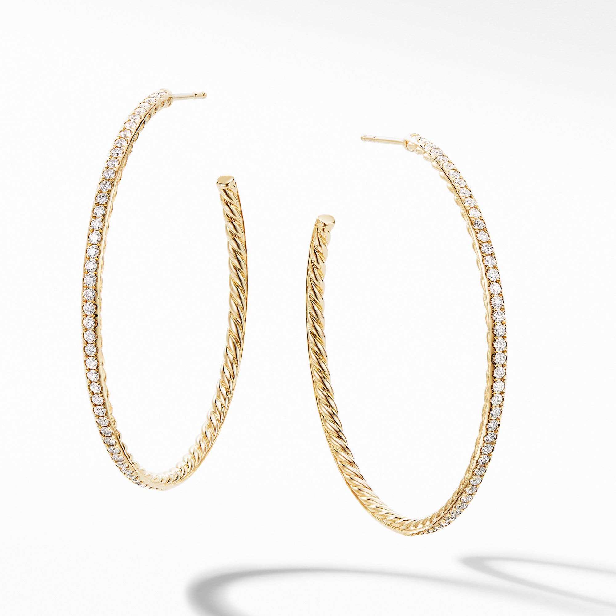Large Hoop Earrings in 18K Yellow Gold with  Pave Diamonds