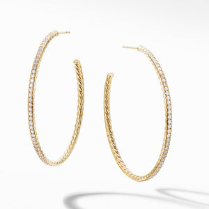 Large Hoop Earrings in 18K Yellow Gold with  Pave Diamonds