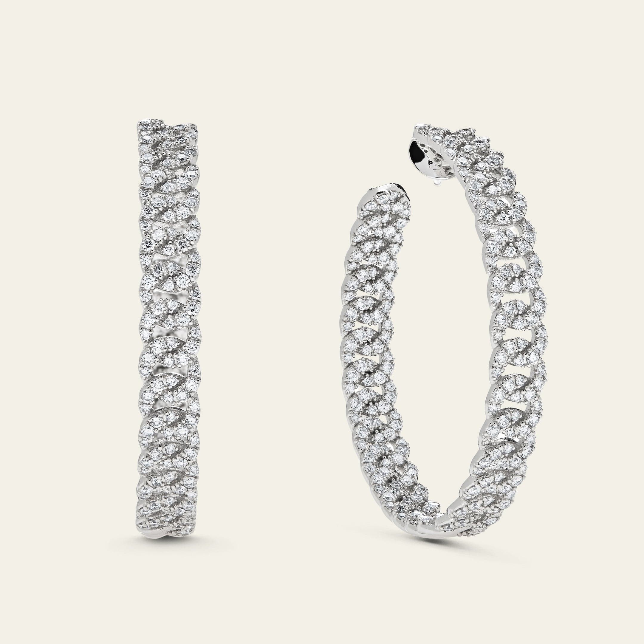 Large Pavé Diamond Chain Link Hoop Earrings