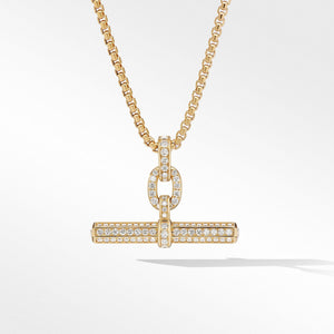 Lexington E/W Barrel Pendant in 18K Yellow Gold with Full Pave Diamonds