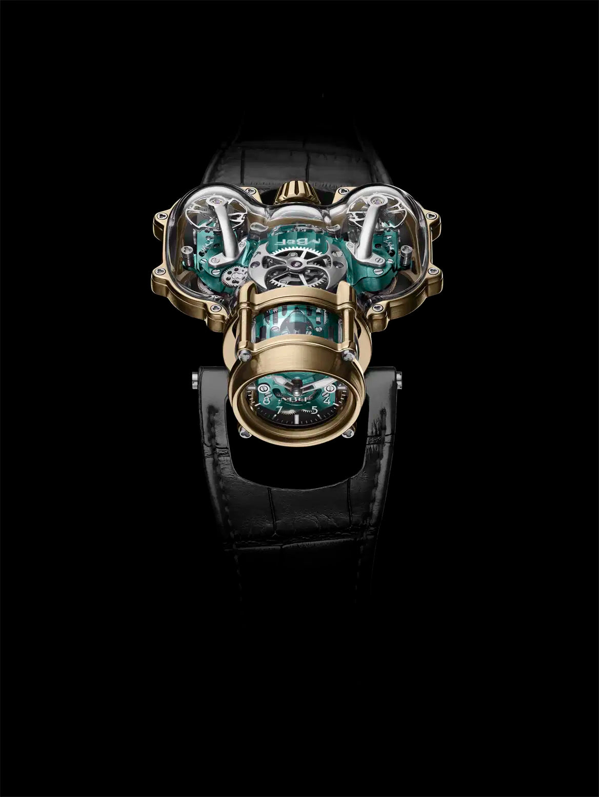 MB&F 91.SYL.GR  Horological Machine No.9 'Flow'  Sapphire Vision Yellow Gold Green Dial Limited Edition