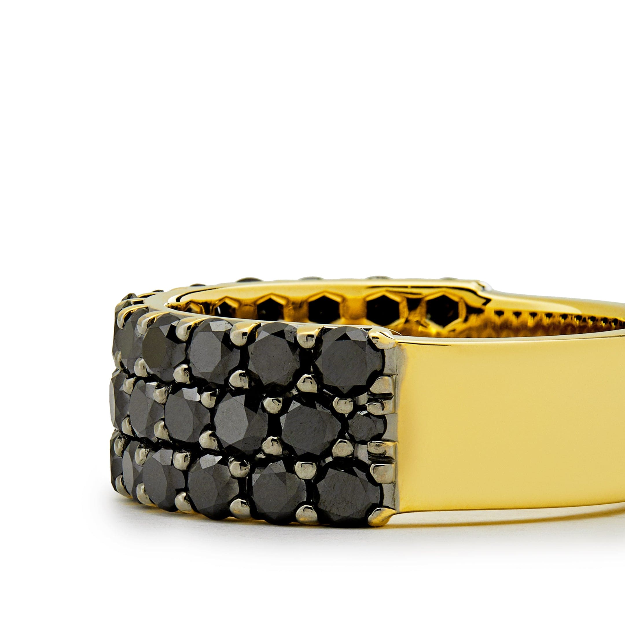 Mens 18k Yellow Gold Ring with Black Diamonds