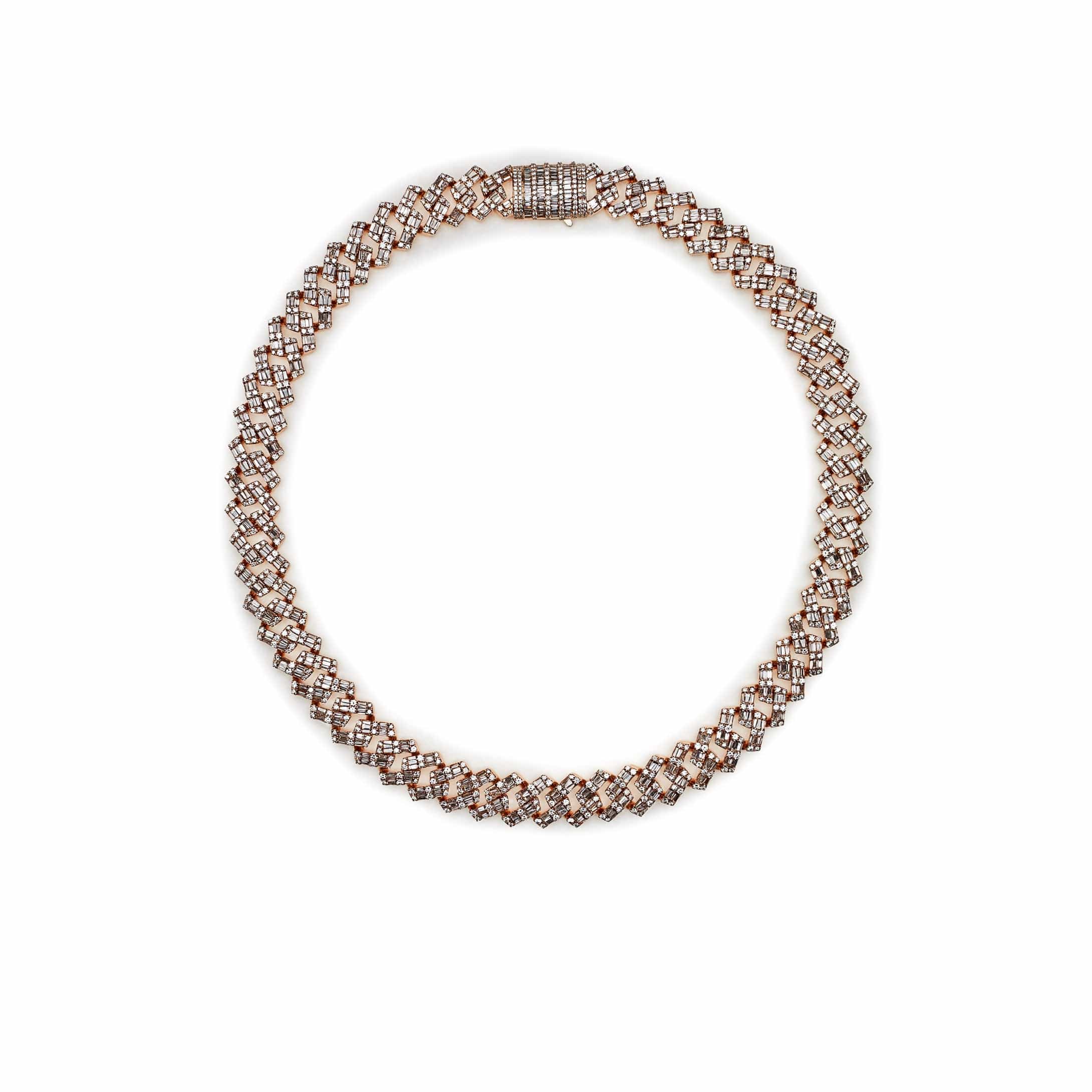 Mens Baguette Diamond Chain Rose Gold Necklace