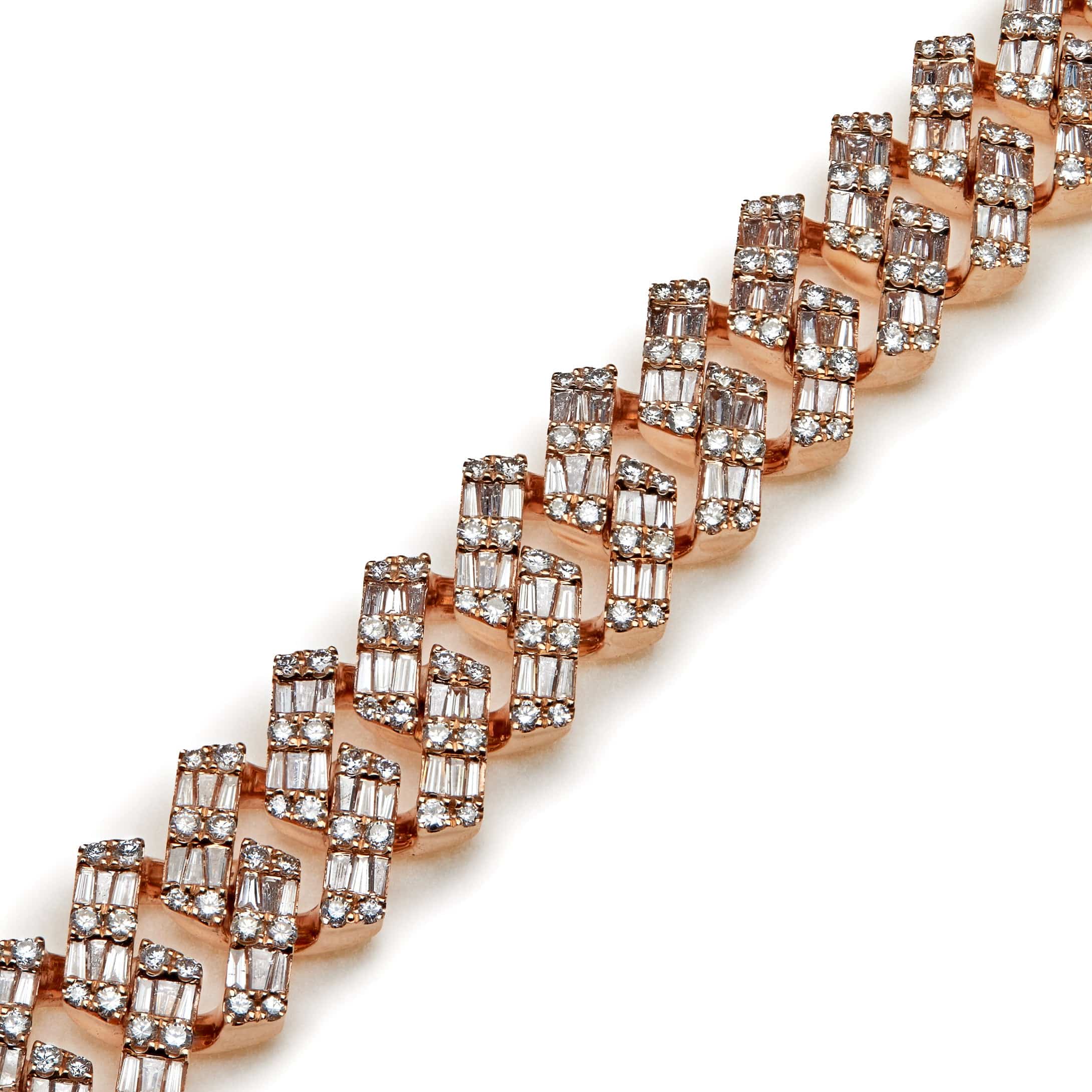 Mens Baguette Diamond Chain Rose Gold Necklace