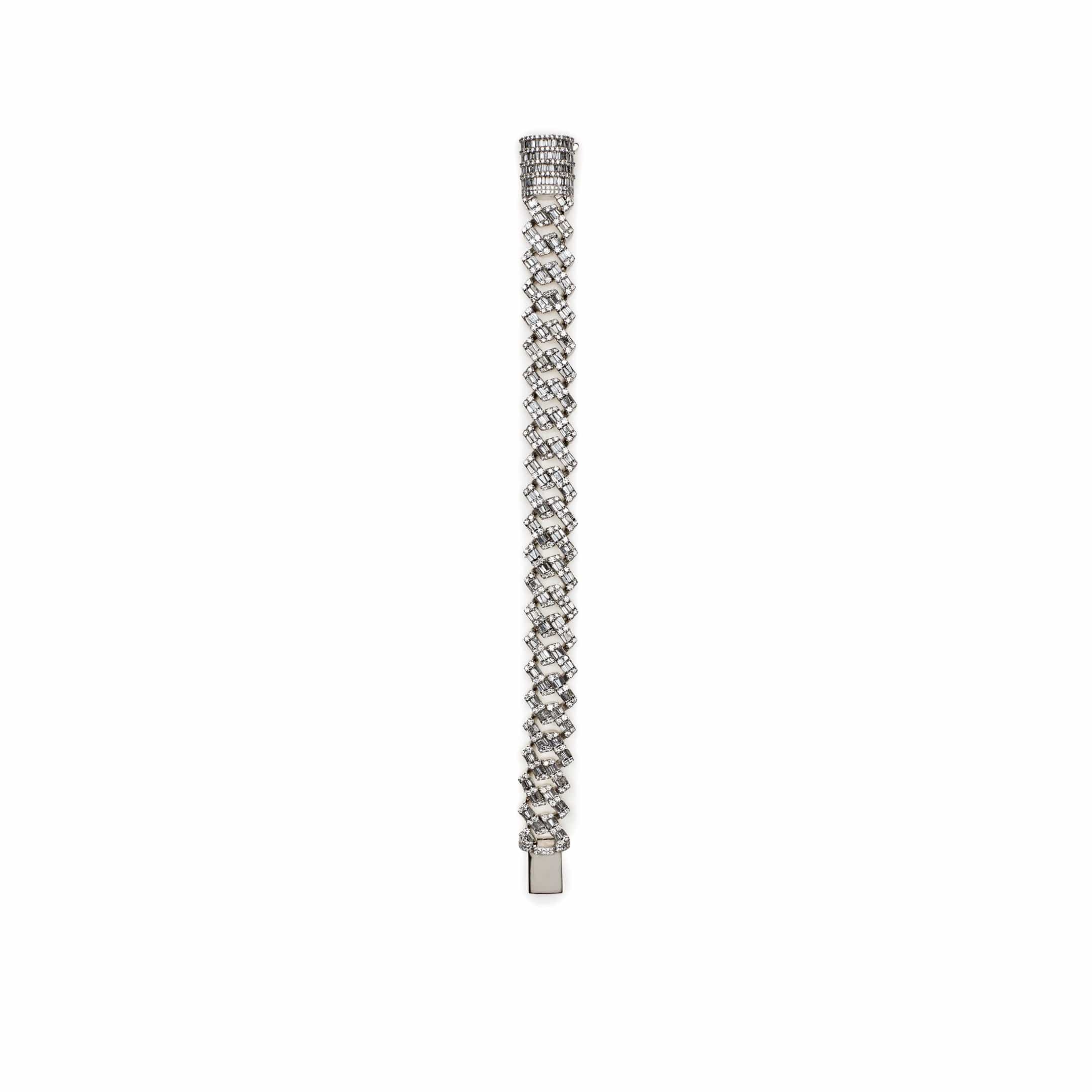 Mens Baguette Diamond Chain White Gold Bracelet