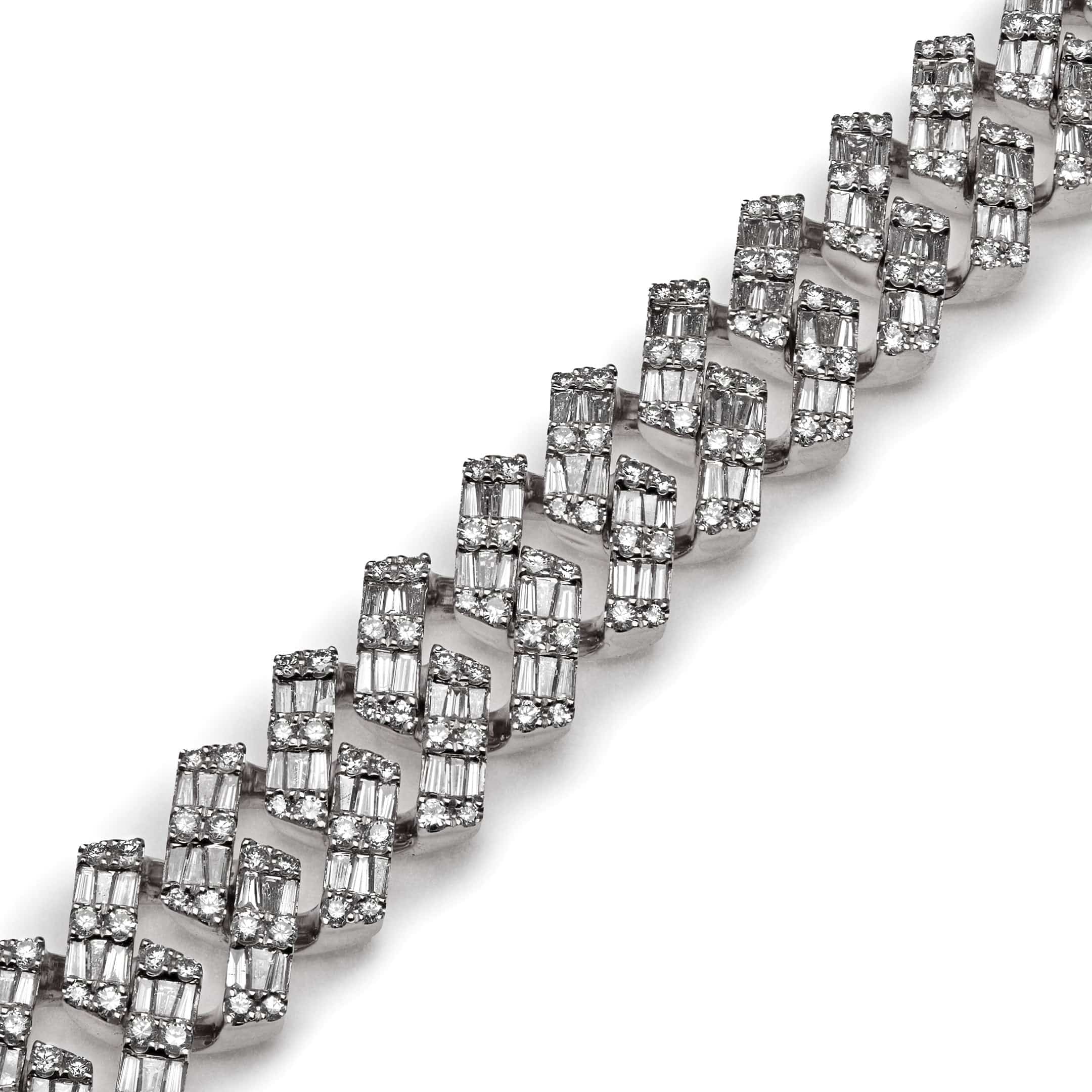 Mens Baguette Diamond Chain White Gold Bracelet
