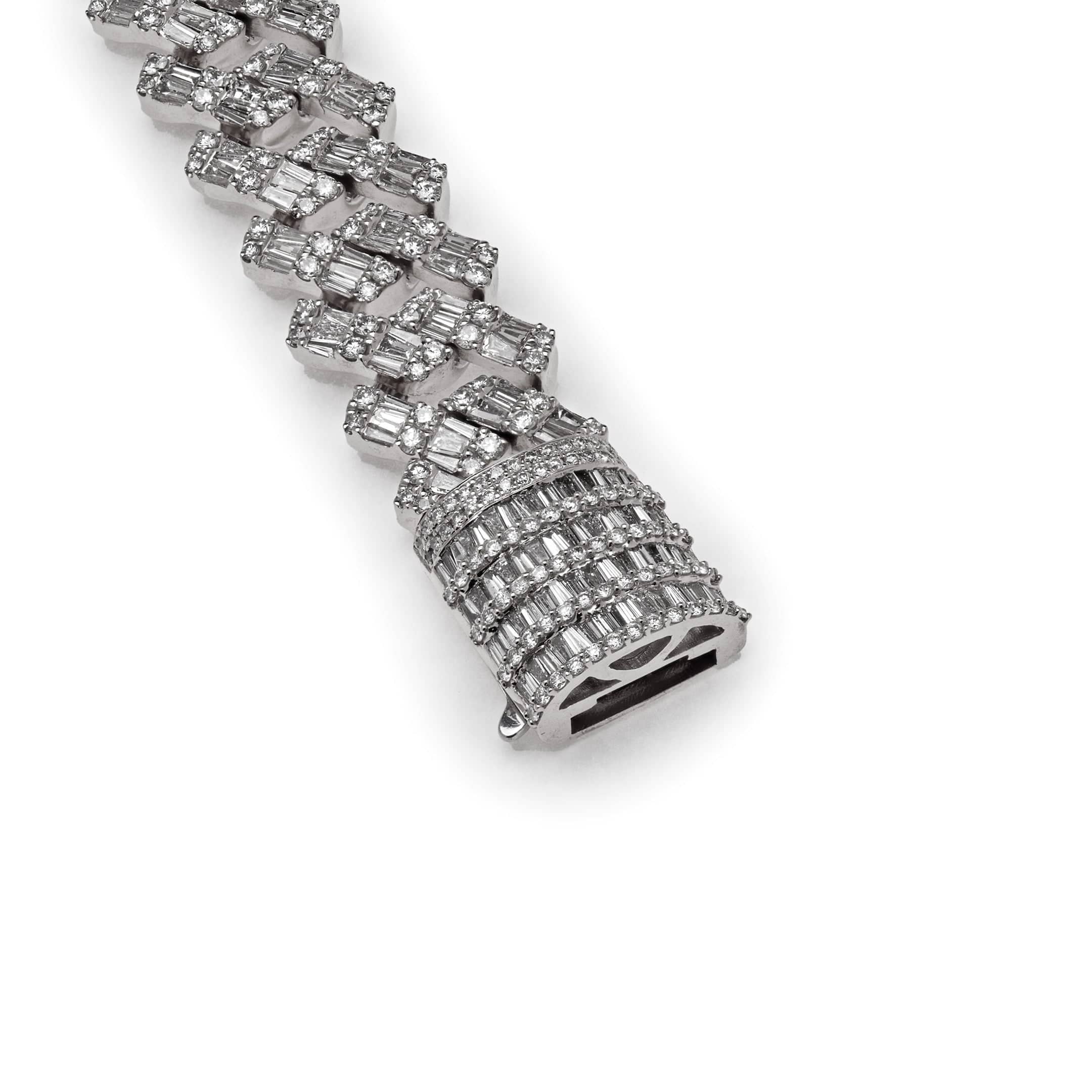 Mens Baguette Diamond Chain White Gold Bracelet