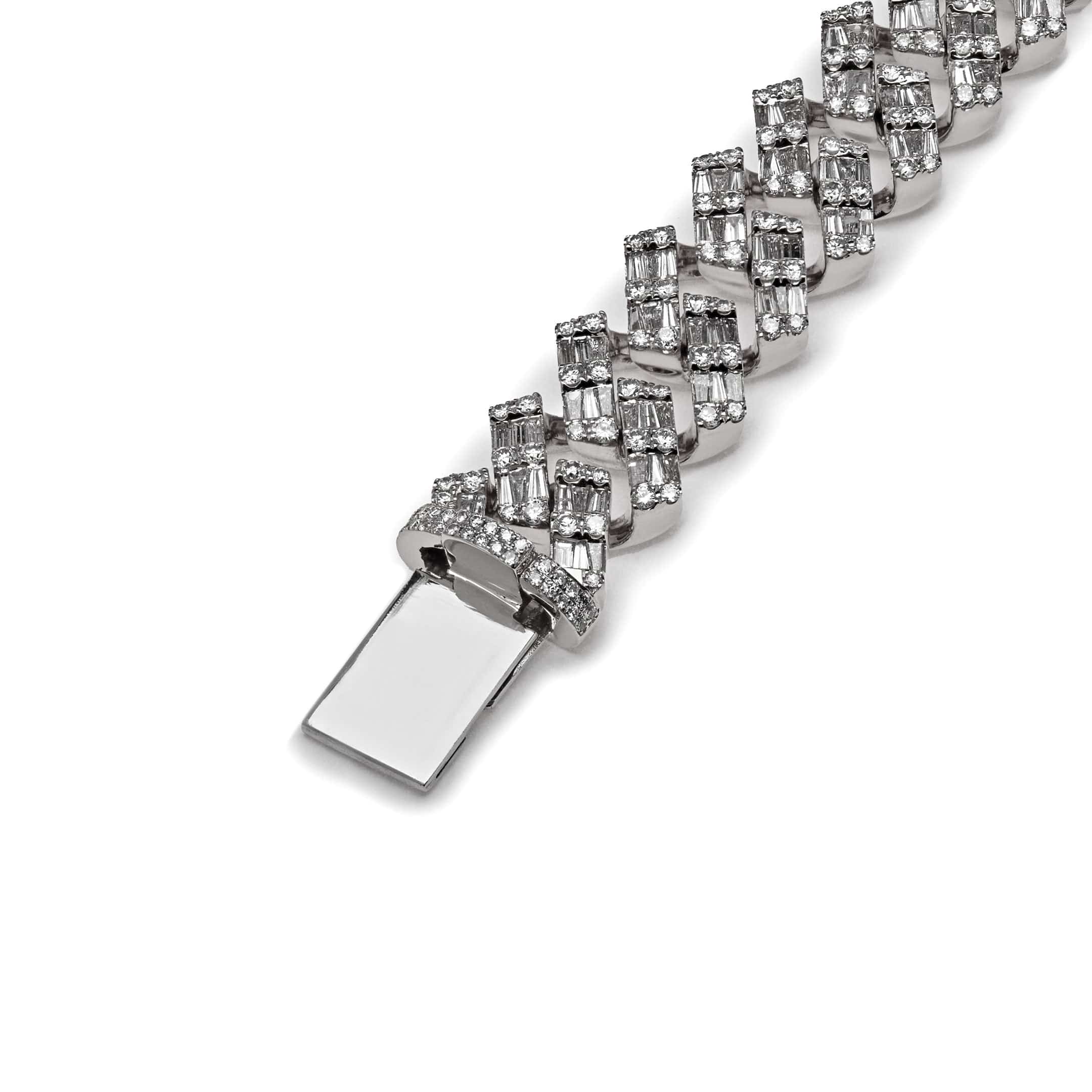 Mens Baguette Diamond Chain White Gold Bracelet