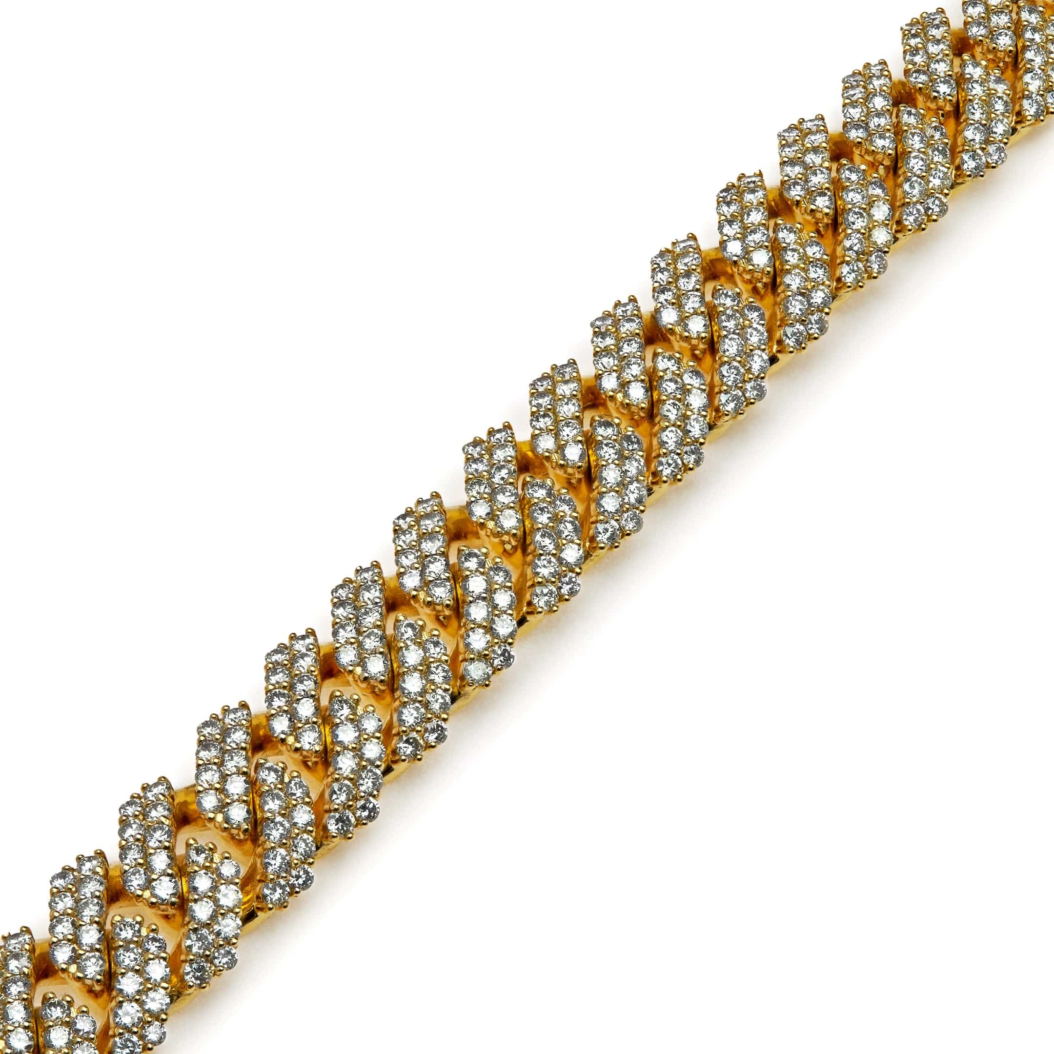 Mens Cuban Link Diamond Chain Yellow Gold Bracelet