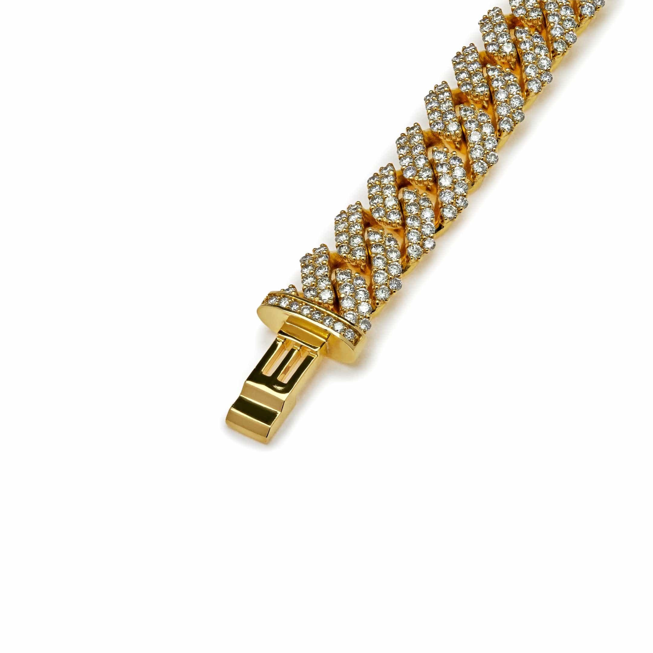 Mens Cuban Link Diamond Chain Yellow Gold Bracelet
