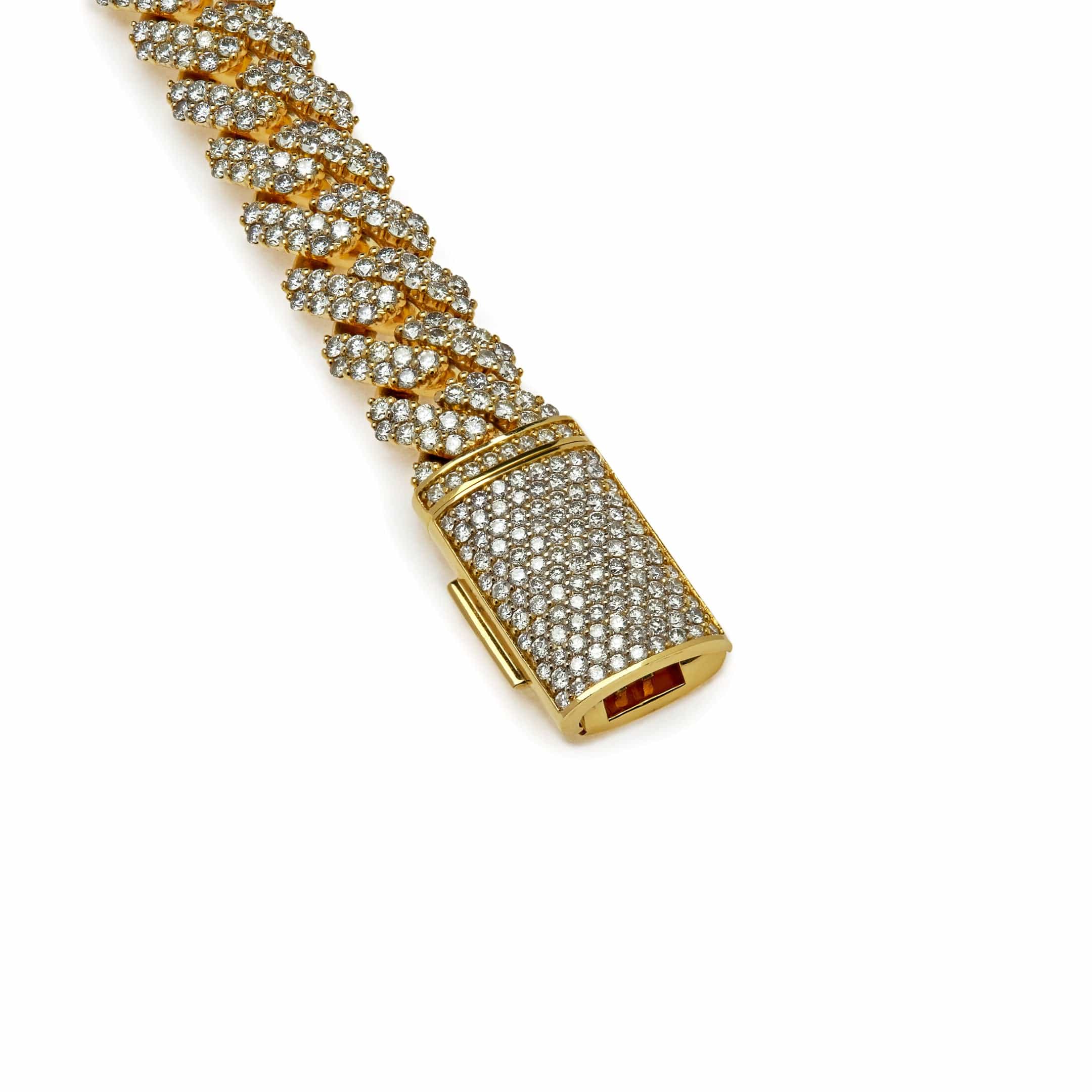 Mens Cuban Link Diamond Chain Yellow Gold Bracelet