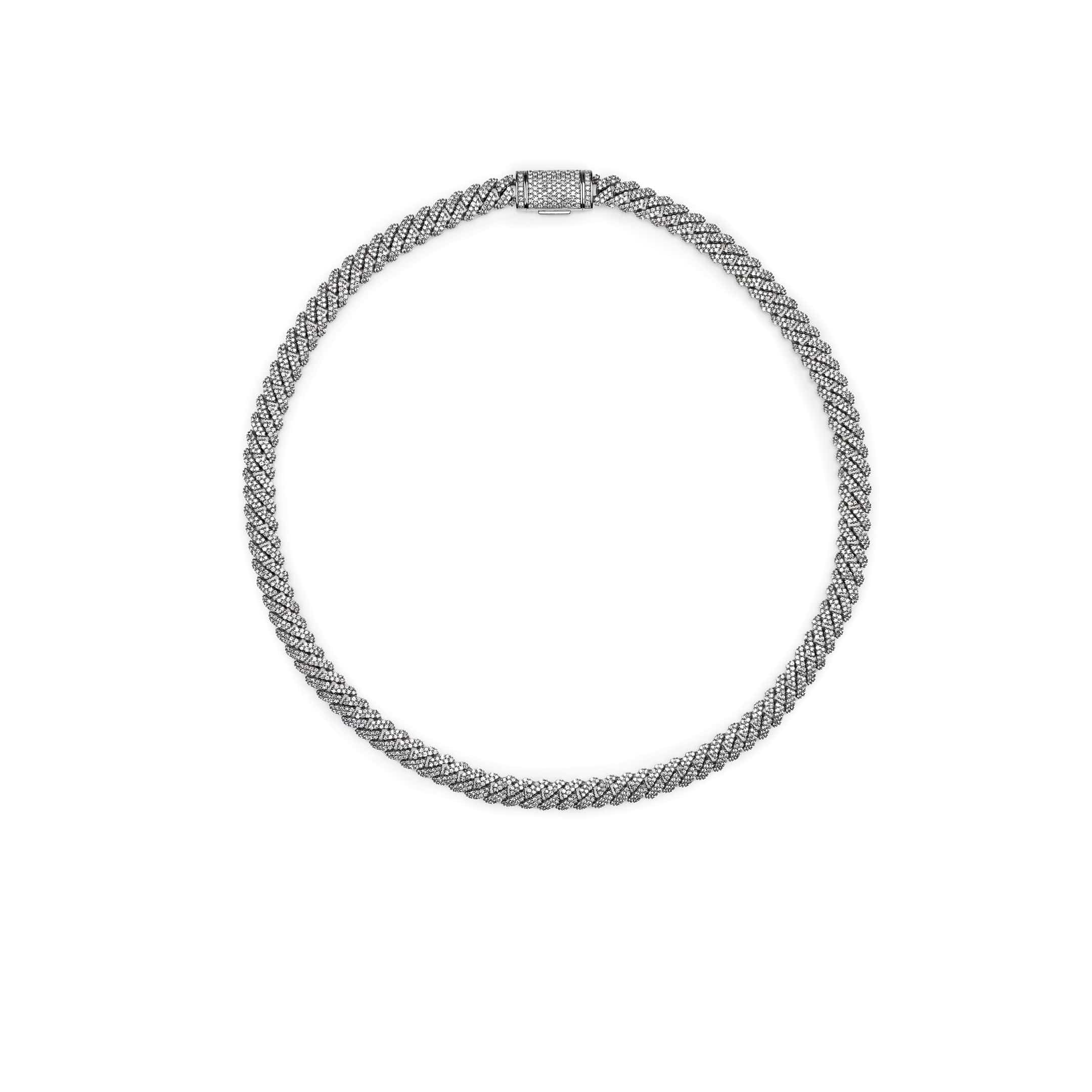 Mens Cuban Link White Gold with Pavé Diamonds Necklace
