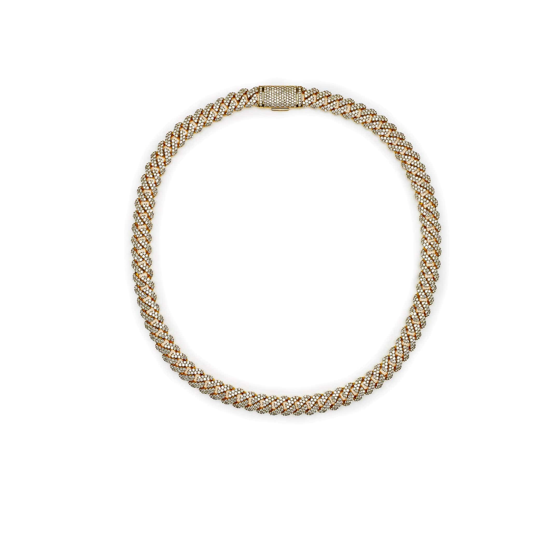 Mens Cuban Link Yellow Gold with Pavé Diamonds Necklace