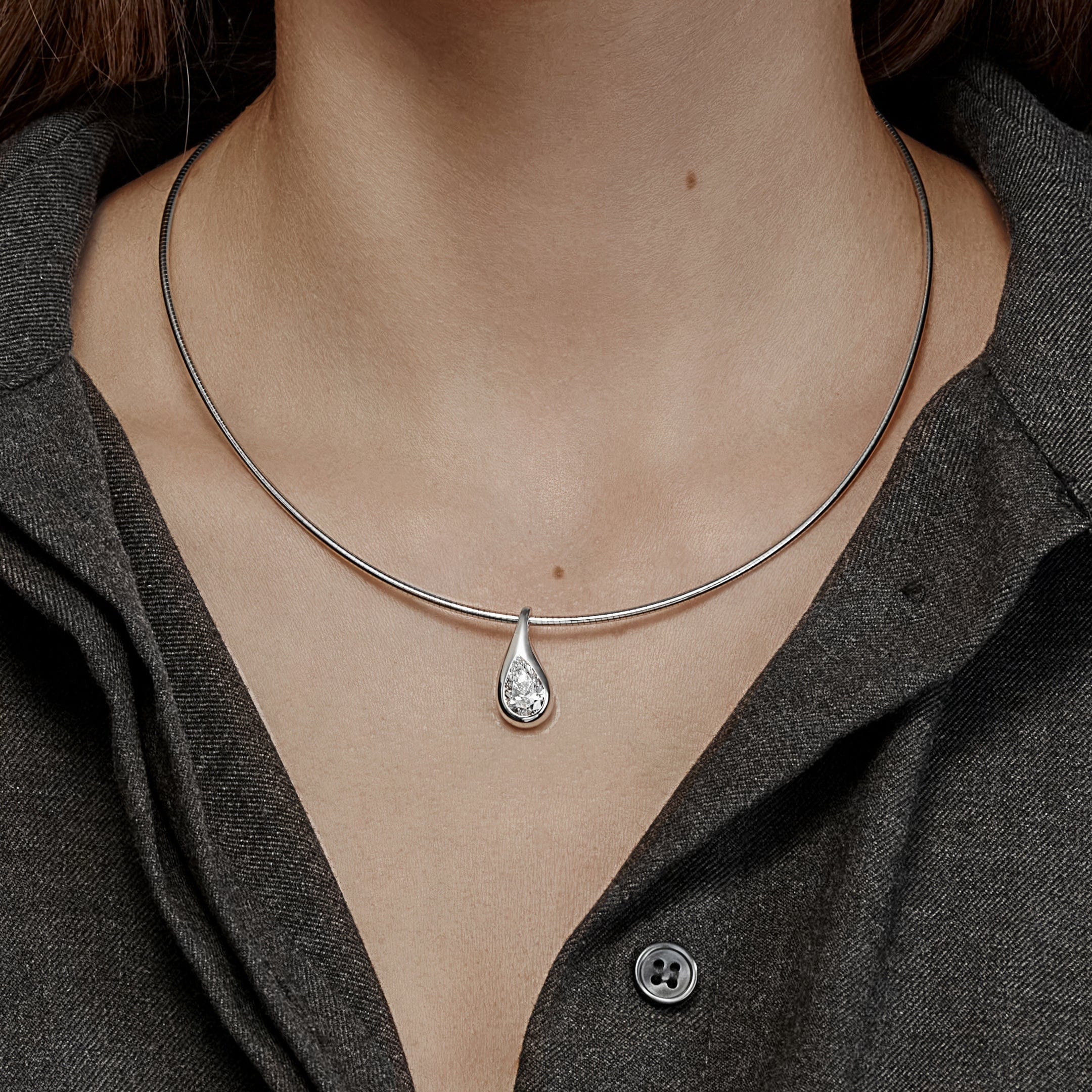 Mika Pear Diamond Pendant on Cuff Necklace